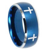 8mm Crosses Dome Brushed Blue 2 Tone Tungsten Carbide Wedding Bands Ring
