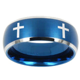 10mm Crosses Dome Brushed Blue 2 Tone Tungsten Carbide Mens Promise Ring