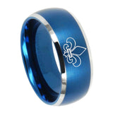 8mm Fleur De Lis Dome Brushed Blue 2 Tone Tungsten Mens Promise Ring