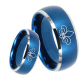 8mm Fleur De Lis Dome Brushed Blue 2 Tone Tungsten Mens Promise Ring