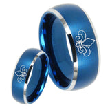 His Hers Fleur De Lis Dome Brushed Blue 2 Tone Tungsten Men's Ring Set