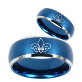 His Hers Fleur De Lis Dome Brushed Blue 2 Tone Tungsten Men's Ring Set