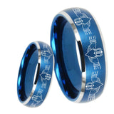 8mm Irish Claddagh Dome Brushed Blue 2 Tone Tungsten Men's Engagement Band