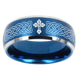 10mm Celtic Cross Dome Brushed Blue 2 Tone Tungsten Carbide Rings for Men