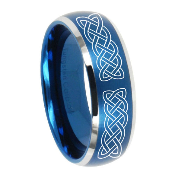 8mm Celtic Knot Dome Brushed Blue 2 Tone Tungsten Carbide Men's Engagement Ring