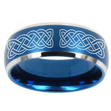 10mm Celtic Knot Dome Brushed Blue 2 Tone Tungsten Mens Ring Personalized