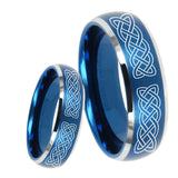 8mm Celtic Knot Dome Brushed Blue 2 Tone Tungsten Carbide Men's Engagement Ring