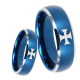 8mm Maltese Cross Dome Brushed Blue 2 Tone Tungsten Carbide Men's Promise Rings