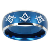 10mm Master Mason Masonic  Dome Brushed Blue 2 Tone Tungsten Wedding Band Mens