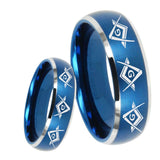 8mm Master Mason Masonic  Dome Brushed Blue 2 Tone Tungsten Carbide Mens Ring