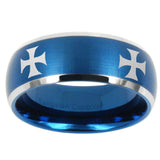 10mm 4 Maltese Cross Dome Brushed Blue 2 Tone Tungsten Men's Engagement Ring