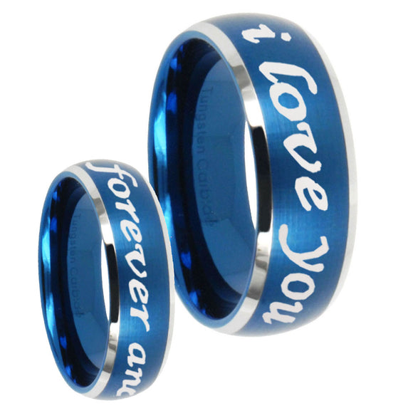 10mm I Love You Forever and ever Dome Brushed Blue 2 Tone Tungsten Mens Ring