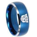 8mm Transformers Autobot Dome Brushed Blue 2 Tone Tungsten Carbide Bands Ring