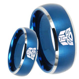 8mm Transformers Autobot Dome Brushed Blue 2 Tone Tungsten Carbide Bands Ring