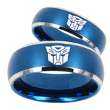 His Hers Transformers Autobot Dome Brushed Blue 2 Tone Tungsten Custom Mens Ring Set