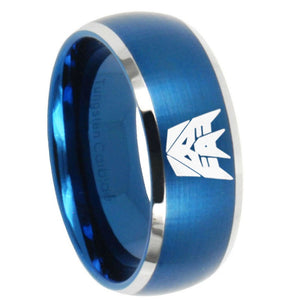 8mm Decepticon Transformers Dome Brushed Blue 2 Tone Tungsten Engagement Ring