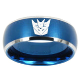 10mm Decepticon Transformers Dome Brushed Blue 2 Tone Tungsten Mens Ring