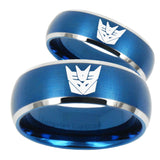 His Hers Decepticon Transformers Dome Brushed Blue 2 Tone Tungsten Men Ring Set