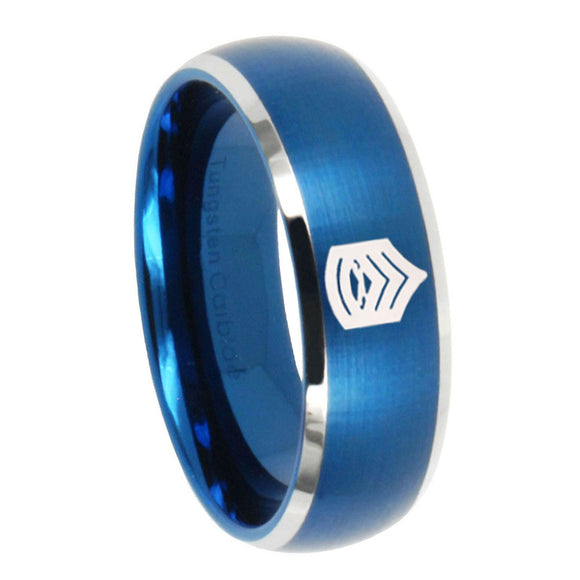 10mm Army Sergeant Major Dome Brushed Blue 2 Tone Tungsten Men's Band Ring