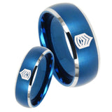 His Hers Army Sergeant Major Dome Brushed Blue 2 Tone Tungsten Mens Ring Set