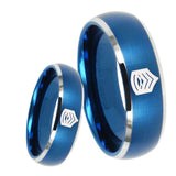 8mm Army Sergeant Major Dome Brushed Blue 2 Tone Tungsten Carbide Mens Ring