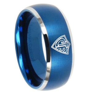 10mm CTR Dome Brushed Blue 2 Tone Tungsten Carbide Men's Promise Rings