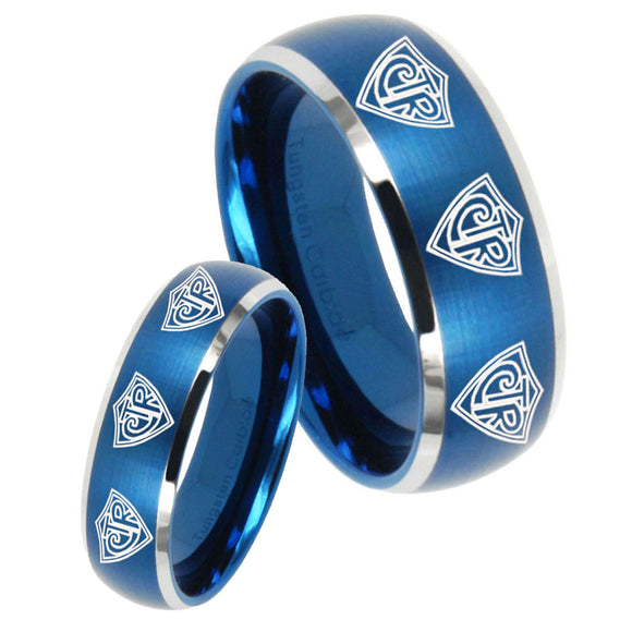 His Hers Multiple CTR Dome Brushed Blue 2 Tone Tungsten Men's Wedding Ring Set