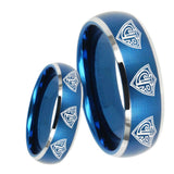 8mm Multiple CTR Dome Brushed Blue 2 Tone Tungsten Carbide Mens Wedding Band