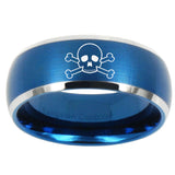 10mm Skull Dome Brushed Blue 2 Tone Tungsten Carbide Bands Ring