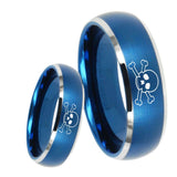 8mm Skull Dome Brushed Blue 2 Tone Tungsten Carbide Custom Ring for Men