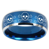 10mm Multiple Skull Dome Brushed Blue 2 Tone Tungsten Custom Ring for Men