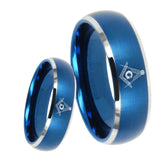 8mm Master Mason Dome Brushed Blue 2 Tone Tungsten Carbide Mens Bands Ring