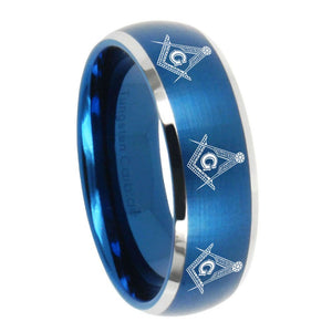 8mm Multiple Master Mason Dome Brushed Blue 2 Tone Tungsten Men's Wedding Band