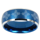 10mm Multiple Crosses Dome Brushed Blue 2 Tone Tungsten Wedding Bands Ring