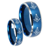 His Hers Multiple Master Mason Masonic Dome Brushed Blue 2 Tone Tungsten Men's Band Set