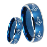 8mm Multiple Master Mason Masonic Dome Brushed Blue 2 Tone Tungsten Promise Ring