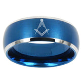 10mm Masonic Dome Brushed Blue 2 Tone Tungsten Carbide Men's Bands Ring