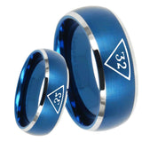 8mm Masonic 32 Triangle Freemason Dome Brushed Blue 2 Tone Tungsten Carbide Wedding Bands Ring