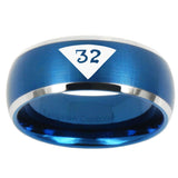 10mm Masonic 32 Triangle Design Freemason Dome Brushed Blue 2 Tone Tungsten Carbide Mens Promise Ring