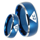 8mm Masonic 32 Triangle Design Freemason Dome Brushed Blue 2 Tone Tungsten Carbide Wedding Bands Ring