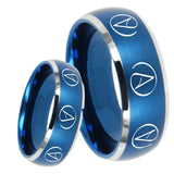 8mm Atheist Design Dome Brushed Blue 2 Tone Tungsten Men's Ring