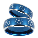 His Hers Atheist Design Dome Brushed Blue 2 Tone Tungsten Mens Band Set