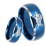 8mm Wild Boar Dome Brushed Blue 2 Tone Tungsten Mens Promise Ring