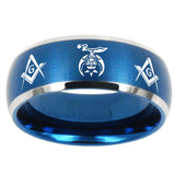 10mm Masonic Shriners Dome Brushed Blue 2 Tone Tungsten Mens Promise Ring