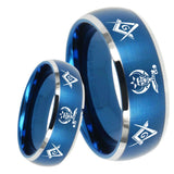 8mm Masonic Shriners Dome Brushed Blue 2 Tone Tungsten Custom Ring for Men