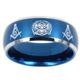 10mm Masonic 32 Design Dome Brushed Blue 2 Tone Tungsten Carbide Promise Ring