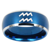 10mm Aquarius Horoscope Dome Brushed Blue 2 Tone Tungsten Personalized Ring