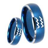 8mm Aquarius Horoscope Dome Brushed Blue 2 Tone Tungsten Men's Bands Ring