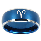 10mm Aries Zodiac Dome Brushed Blue 2 Tone Tungsten Carbide Promise Ring