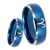 8mm Aries Zodiac Dome Brushed Blue 2 Tone Tungsten Carbide Mens Engagement Band